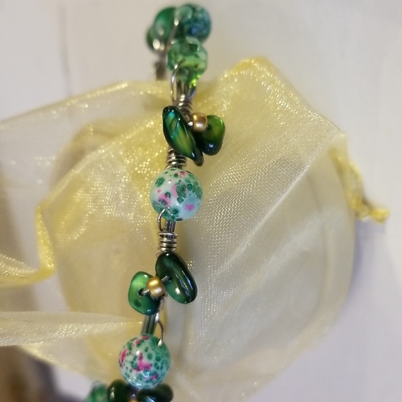 Boho Faux Jade Stone Chunky Bangle Earring Bracelet  Set - Picture 7 of 16